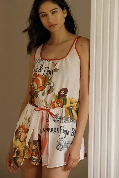 Lyrebird Printed Cotton Romper In Animal Print