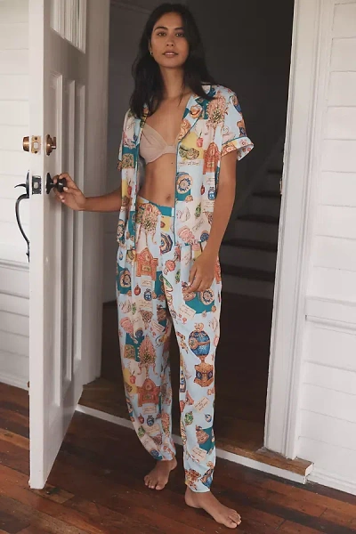 Lyrebird Printed Silky Barrel Pajama Pants In Multi