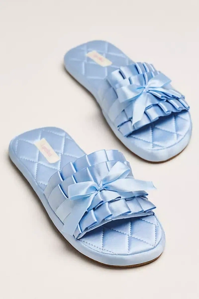 Lyrebird Satin Bow Slippers In Blue