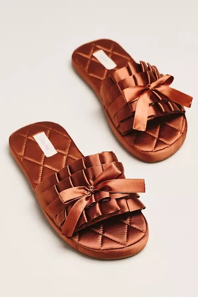 Lyrebird Satin Bow Slippers In Brown