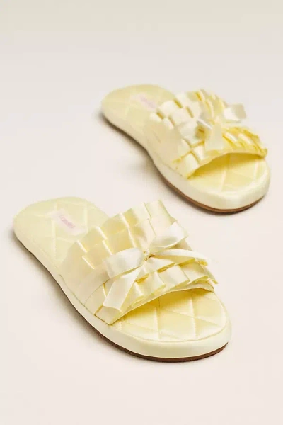 Lyrebird Satin Bow Slippers In Yellow