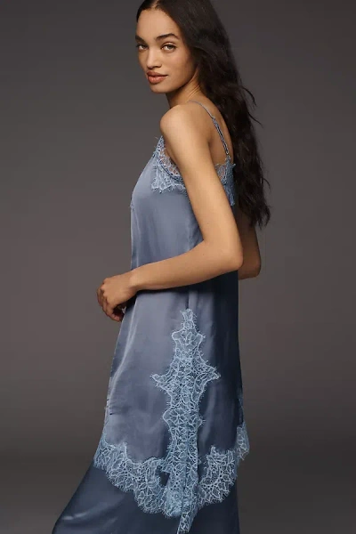 Lyrebird Satin Lace-trim Asymmetrical Cami In Blue