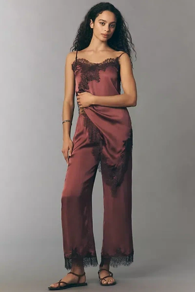 Lyrebird Satin Lace-trim Asymmetrical Cami Top In Brown