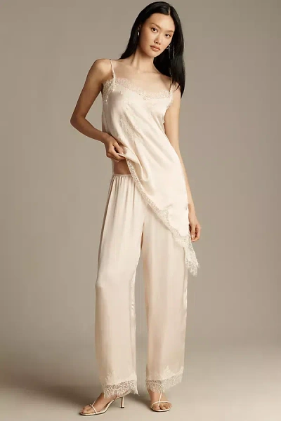 Lyrebird Satin Lace-trim Wide-leg Pants In White