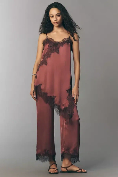 Lyrebird Satin Lace-trim Wide-leg Trousers In Pink