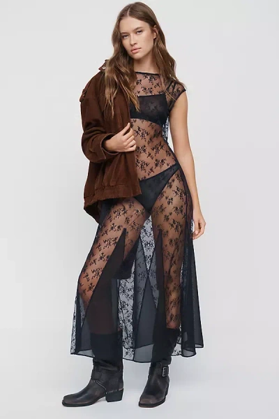 Lyrebird Sheer Lace Maxi Dress In Brown