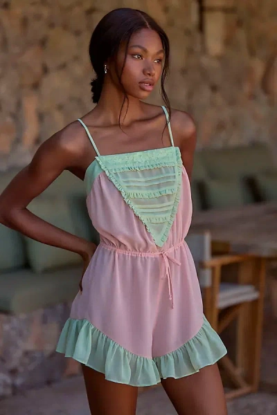 Lyrebird Sheer Ruffle Romper In Orange