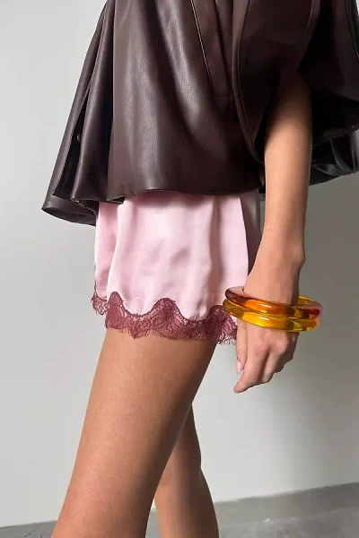 Lyrebird Silken Lace-trim Shorts In Pink