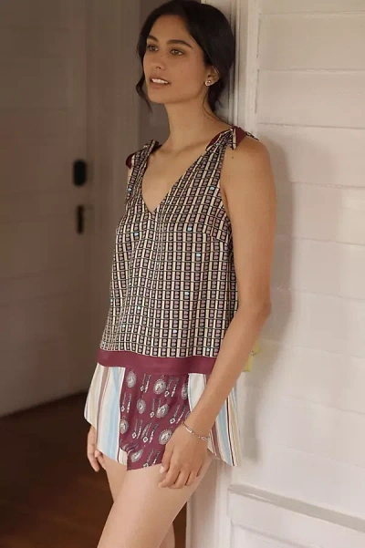 Lyrebird Silken Printed Scarf Top In Brown
