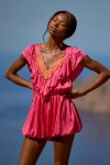 Lyrebird Silky Lace Ruffle Playsuit In Pink