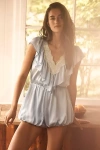 Lyrebird Silky Lace Ruffle Romper In Blue