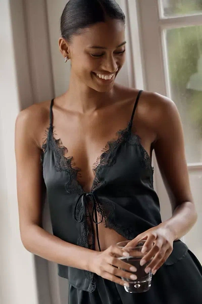 Lyrebird Silky Lace Trim Flyaway Tank Top In Black