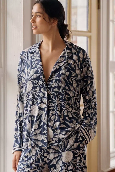Lyrebird The  Modaluxe Long-sleeve Pajama Shirt In Blue