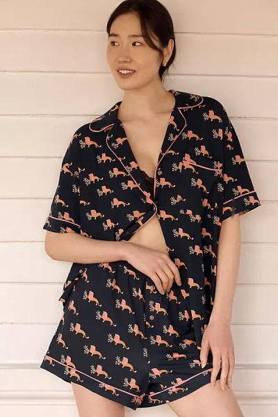Lyrebird The  Modaluxe Short-sleeve Pyjama Shirt In Black