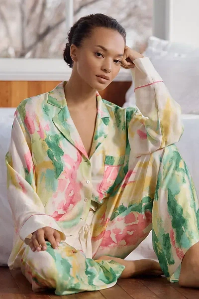 Lyrebird The  Silky Oversized Pajama Shirt In Green