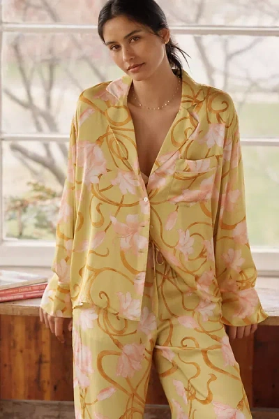 Lyrebird The  Silky Oversized Pajama Shirt In Yellow