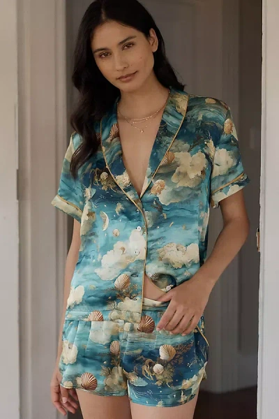 Lyrebird The  Silky Pajama Shorts In Blue