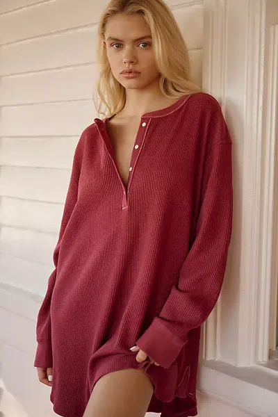 Lyrebird Waffle Knit Tunic Sleep Dress In Red