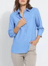 Lyssé 3/4 Sleeve Cropped Schiffler Shirt In Fresh & Chic Stripe In Blue