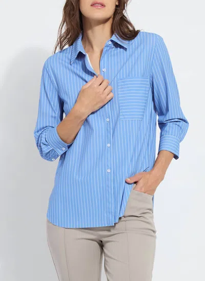 Lyssé 3/4 Sleeve Cropped Schiffler Shirt In Fresh & Chic Stripe In Blue