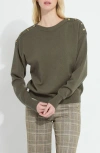 Lyssé Adelaide Button Trim Pullover Sweater In Gray
