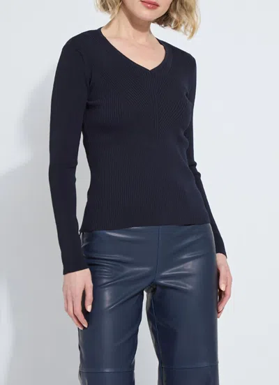 Lyssé Adette V-neck Ribbed Longsleeve Sweater In Midnight In Blue
