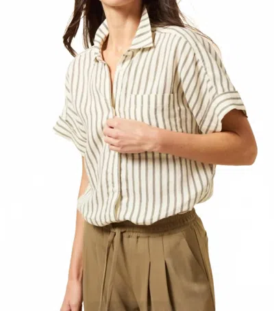 Lyssé Adley Linen Boxy Shirt In Olive Grove Stripe In Neutral