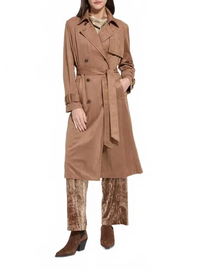 Lyssé Agatha Vegan Suede Trench Coat In Camel In Brown