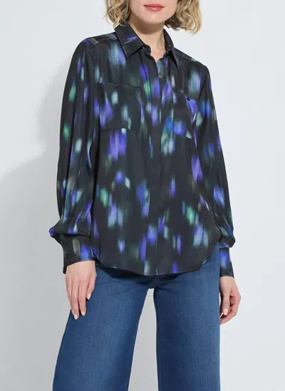 Lyssé Aitana Utility Pleated Detail Blouse In Motion Blur Streak In Black