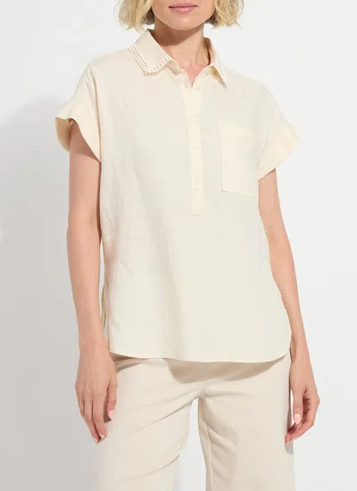 Lyssé Althea Embroidered Collar Linen Shirt In Neutral