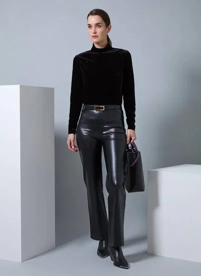 Lyssé Amara Straight Flare Pant In Black Wicker Texture In Blue