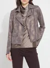 Lyssé Amelia Printed Vegan Suede Moto Jacket In Copper Chevron In Multi