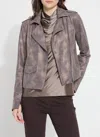 Lyssé Amelia Printed Vegan Suede Moto Jacket In Copper Chevron In Multi