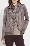 Lyssé Amelia Printed Vegan Suede Moto Jacket In Copper Chevron In Multi