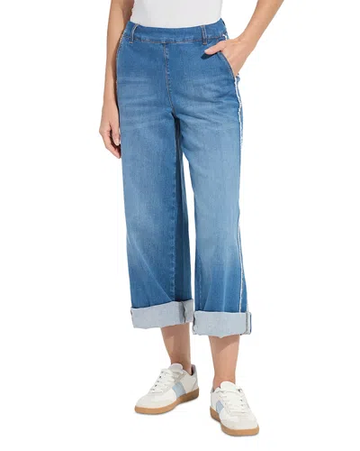 Lyssé Andie Fringe Detail High Rise Straight Jeans In Authentic Midwash In Blue