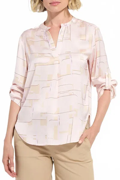Lyssé Ashanti Roll Tab Printed Shirt In Barely Geo In Neutral
