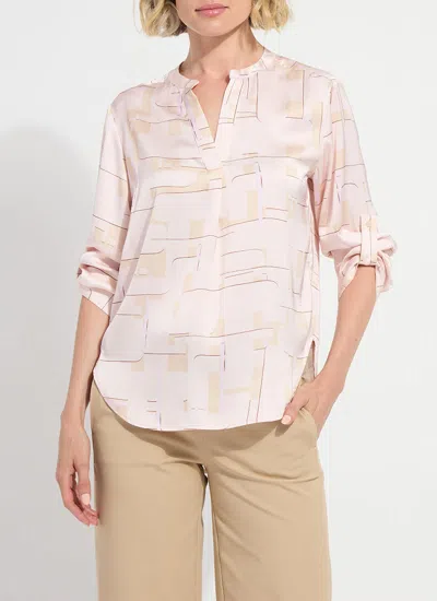 Lyssé Ashanti Roll Tab Printed V Neck Shirt In Pink