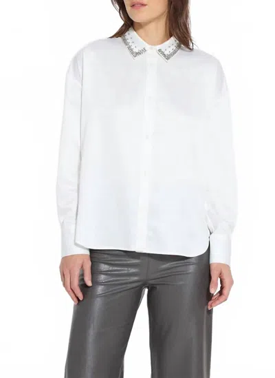 LYSSÉ AURORA BEADED SATIN BUTTON-DOWN SHIRT IN OFF WHITE