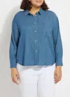 Lyssé Bay Crop Chambray Shirt Curvy In Blue