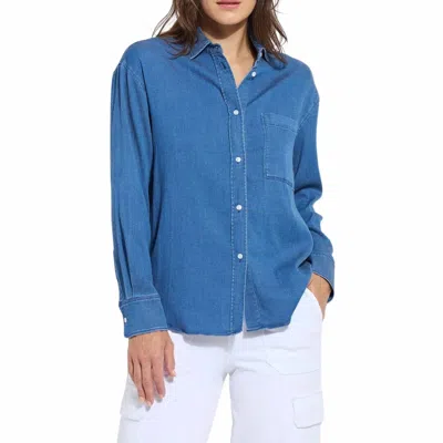 Lyssé Bay Crop Chambray Shirt In Mid Wash In Brown