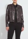 Lyssé Bennett Patent Vegan Leather Jacket In Liquid Mocha Snake In Burgundy