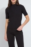 Lyssé Lysse Bernadette Mock Neck Short Sleeve Sweater In Black