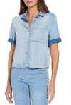 Lyssé Bianca St Chambray Short Sleeve Top In Bleached Blue In Blue