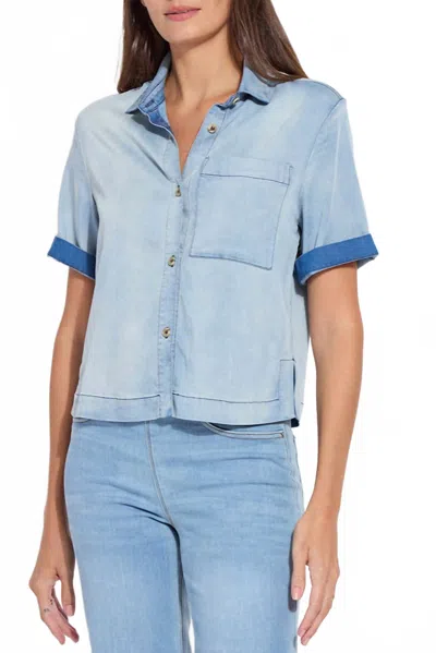 LYSSÉ BIANCA ST CHAMBRAY SHORT SLEEVE TOP IN BLEACHED BLUE