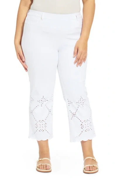 Lyssé Lysse Billie Eyelet Pull-on High Waist Crop Straight Leg Jeans In White