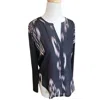 Lyssé Blurred Print Henley Blouse In Black/beige In Multi