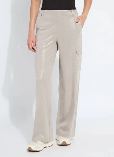 Lyssé Callie Patent Foil Vegan Suede Cargo Pant In Liquid Soft Taupe In Multi