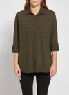 Lyssé Camper Sporty Button Down In Deep Olive In Green