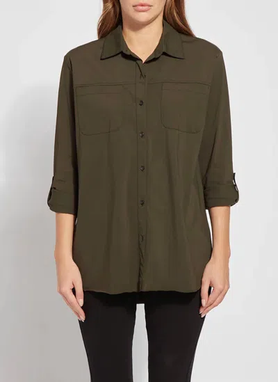 Lyssé Camper Sporty Button Down In Deep Olive In Green