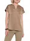 Lyssé Caroline V-neck Satin Top In Olive Leaf In Brown